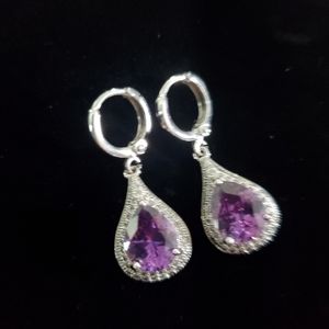 Silver Drop Amethyst Earrings